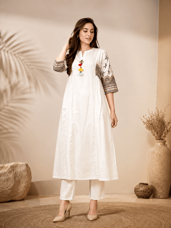 Ivory Charm Embroidered Kurta Set - Achyutara