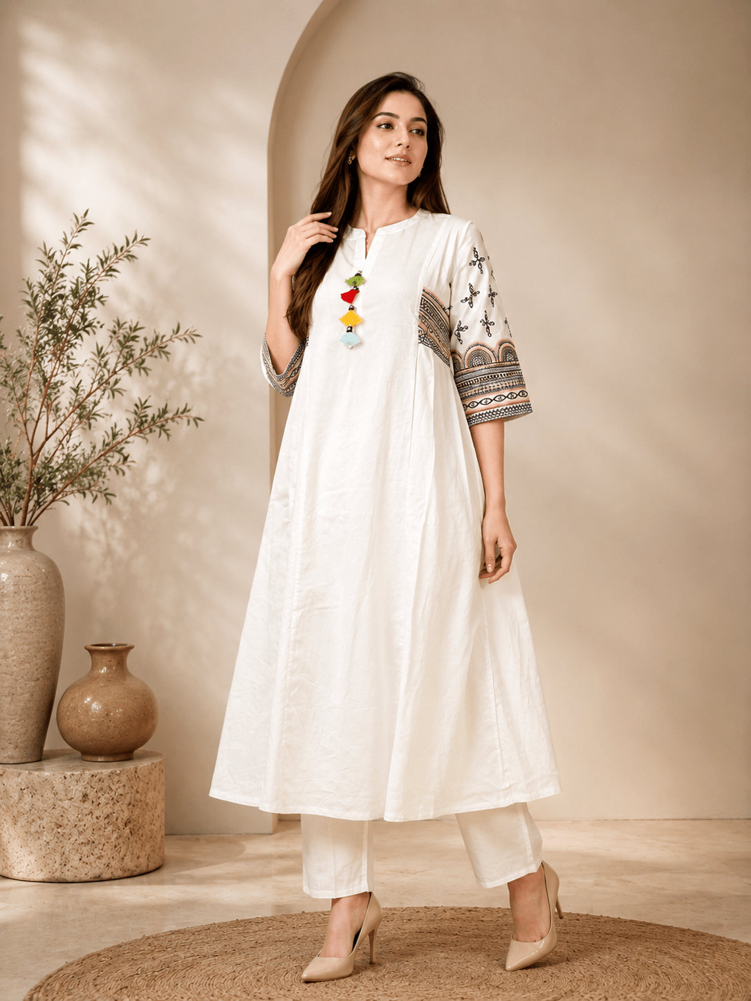 Ivory Charm Embroidered Kurta Set - Achyutara