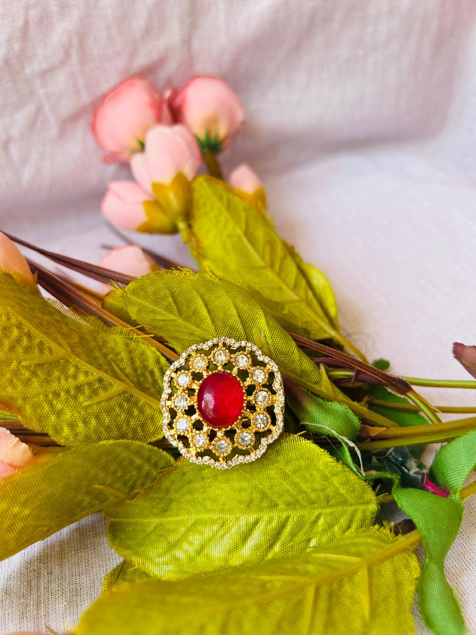 Luxury Gold Plated Doublet Stone Statement Ring for Women - Achyutara