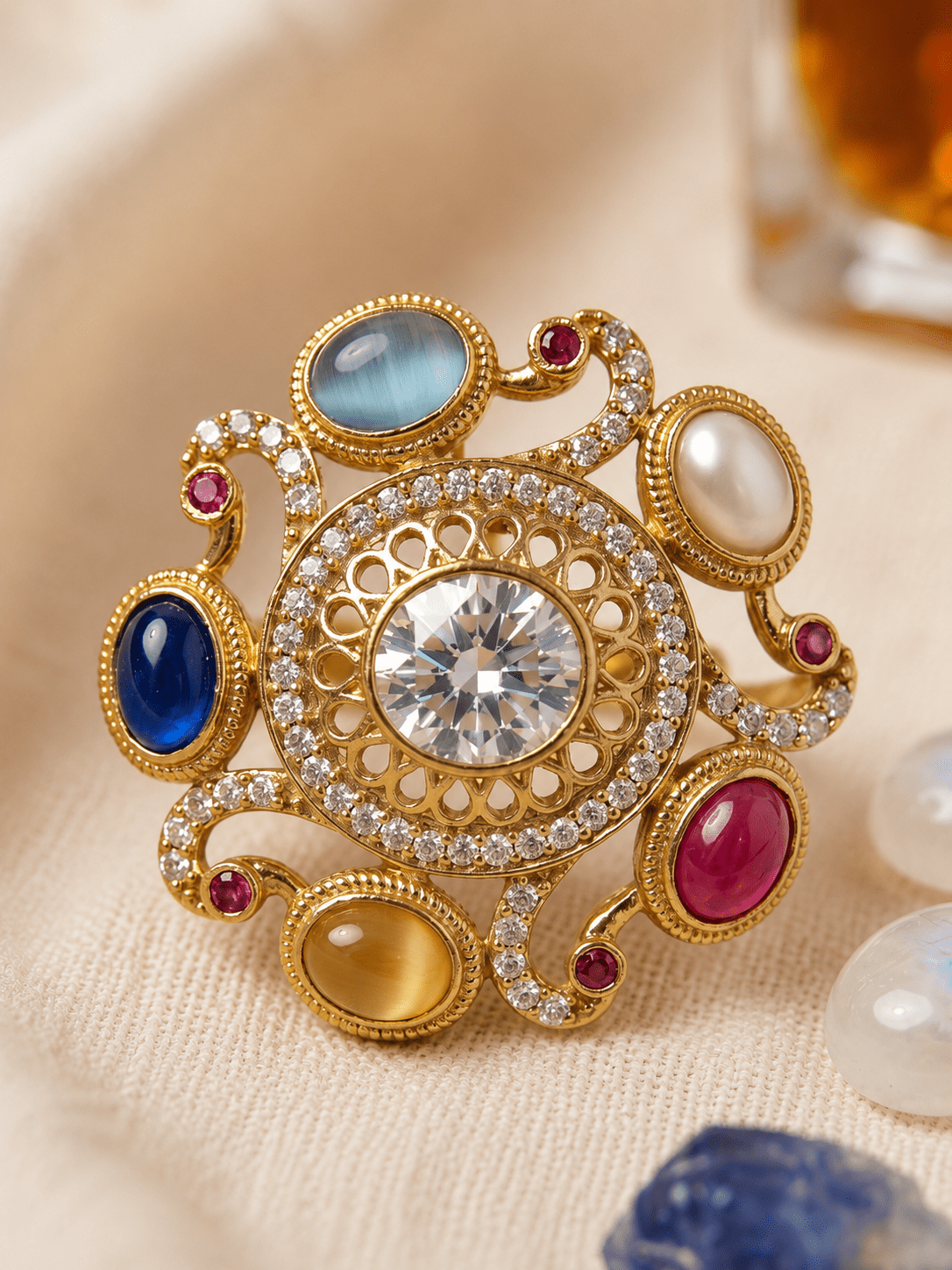 Luxury Navratna Style Statement Ring for Women - Achyutara