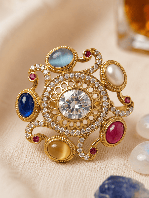 Luxury Navratna Style Statement Ring for Women - Achyutara