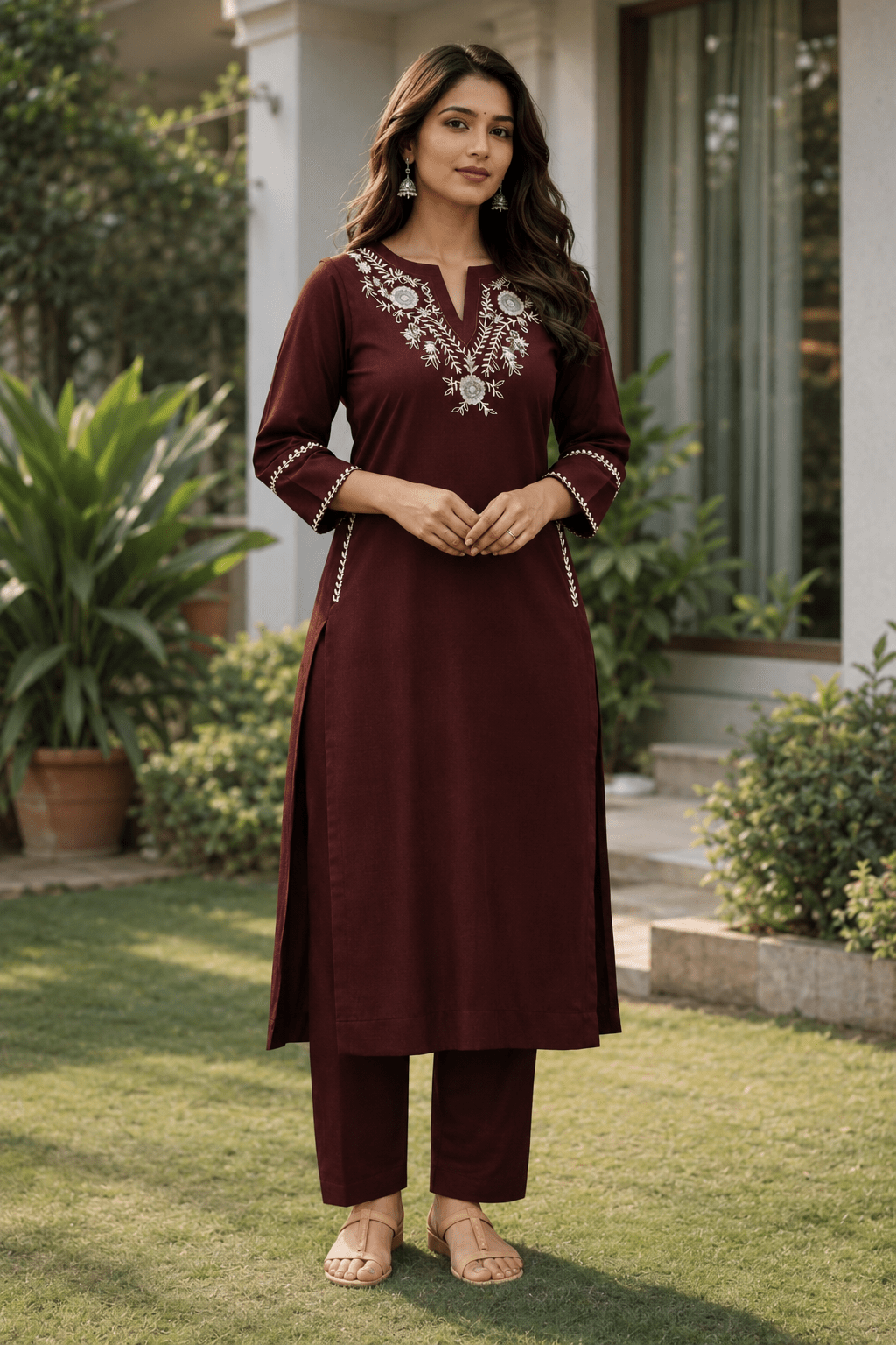 Maroon Elegance Embroidered Kurta Set - Achyutara