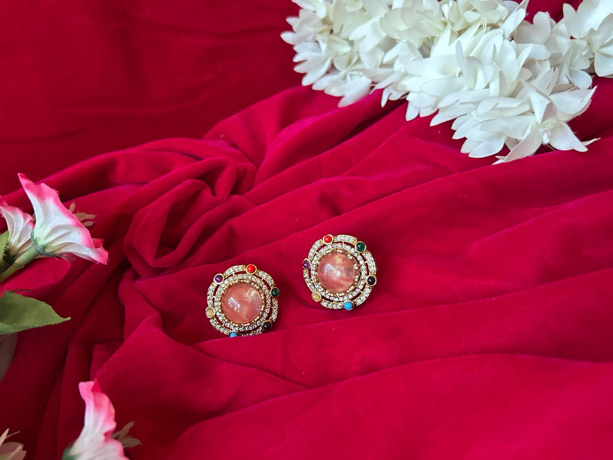 Mehandi Plated Dublet Carry Stone Designer Stud Earrings - Achyutara