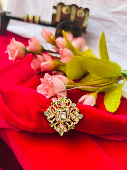Mehandi Plated Pastel Stone Statement Ring for Women - Achyutara