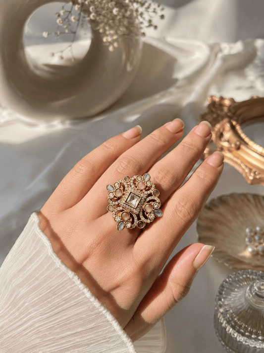 Mehandi Plated Pastel Stone Statement Ring for Women - Achyutara