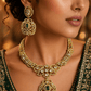Mehandi Plated Polki Kundan Necklace Set with Glass Stones - Achyutara