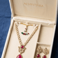 Mehandi Plated Polki Kundan Necklace Set with Ruby Red Dublet Stone Pendant & Earrings - Achyutara