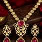 Mehandi Plated Polki Kundan Necklace Set with Ruby Red Dublet Stone Pendant & Earrings - Achyutara