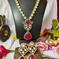 Mehandi Plated Polki Kundan Necklace Set with Ruby Red Dublet Stone Pendant & Earrings - Achyutara