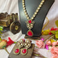 Mehandi Plated Polki Kundan Necklace Set with Ruby Red Dublet Stone Pendant & Earrings - Achyutara