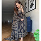 Midnight Black Printed Anarkali Suit Set with Dupatta - Achyutara