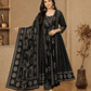 Midnight Black Printed Anarkali Suit Set with Dupatta - Achyutara