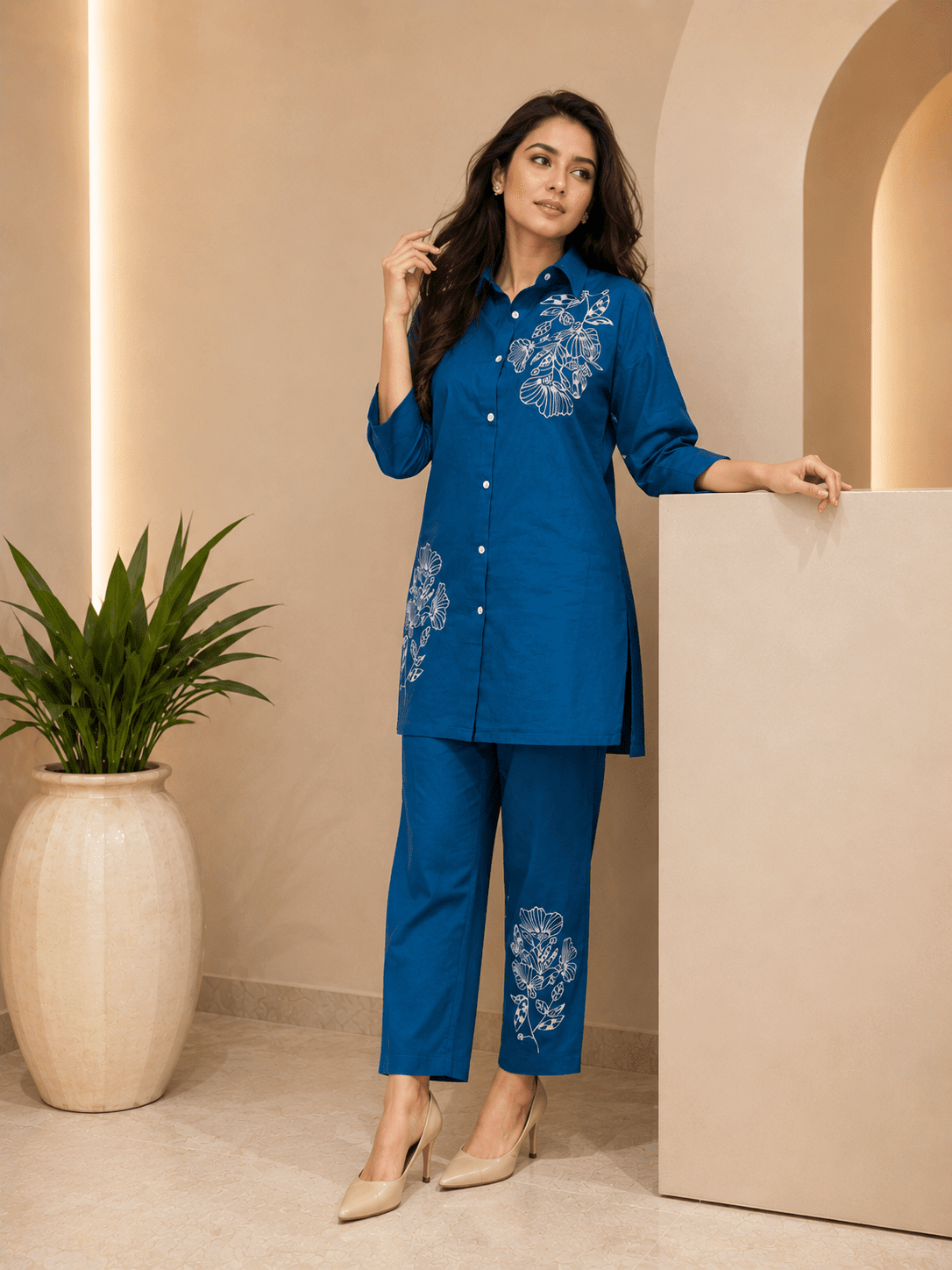 Midnight Bloom Embroidered Co-Ord Set - Achyutara
