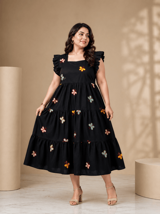 Midnight Butterfly Embroidered Dress - Achyutara