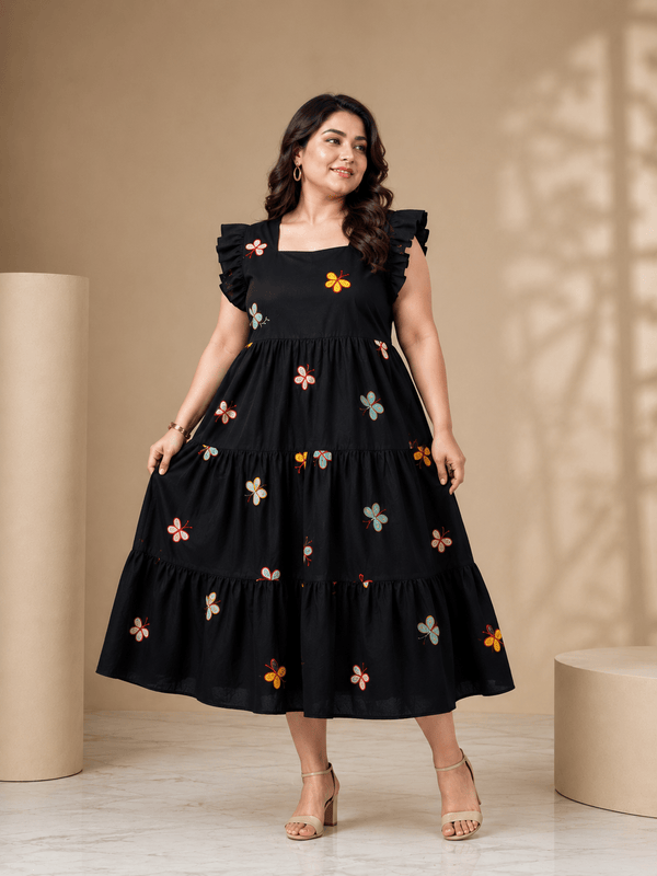 Midnight Butterfly Embroidered Dress - Achyutara