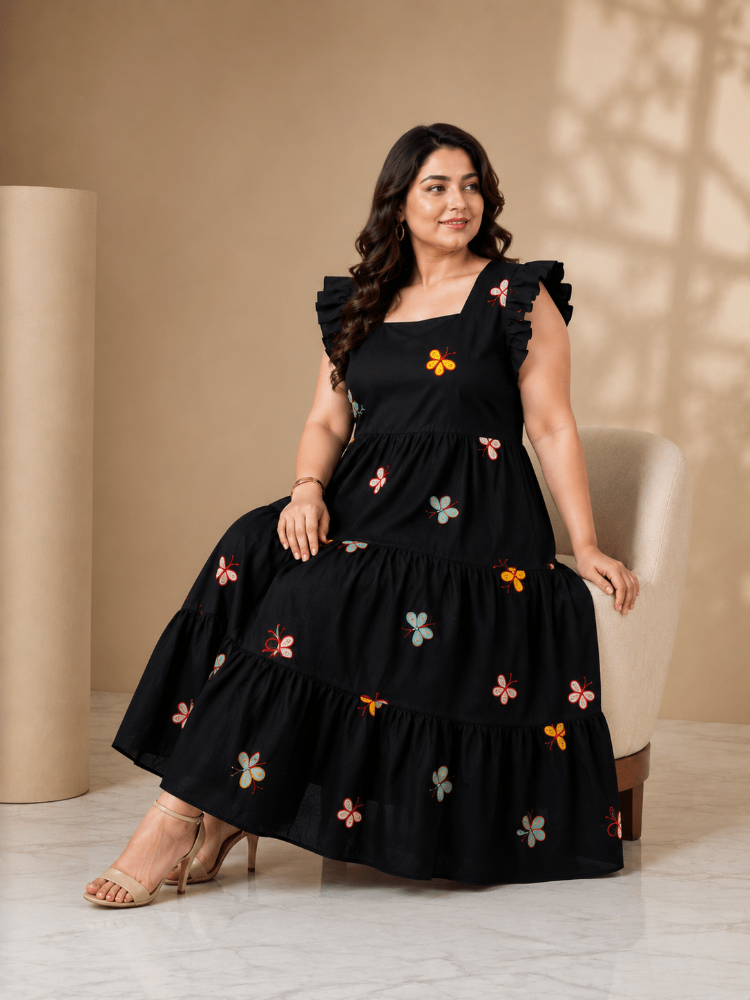 Midnight Butterfly Embroidered Dress - Achyutara