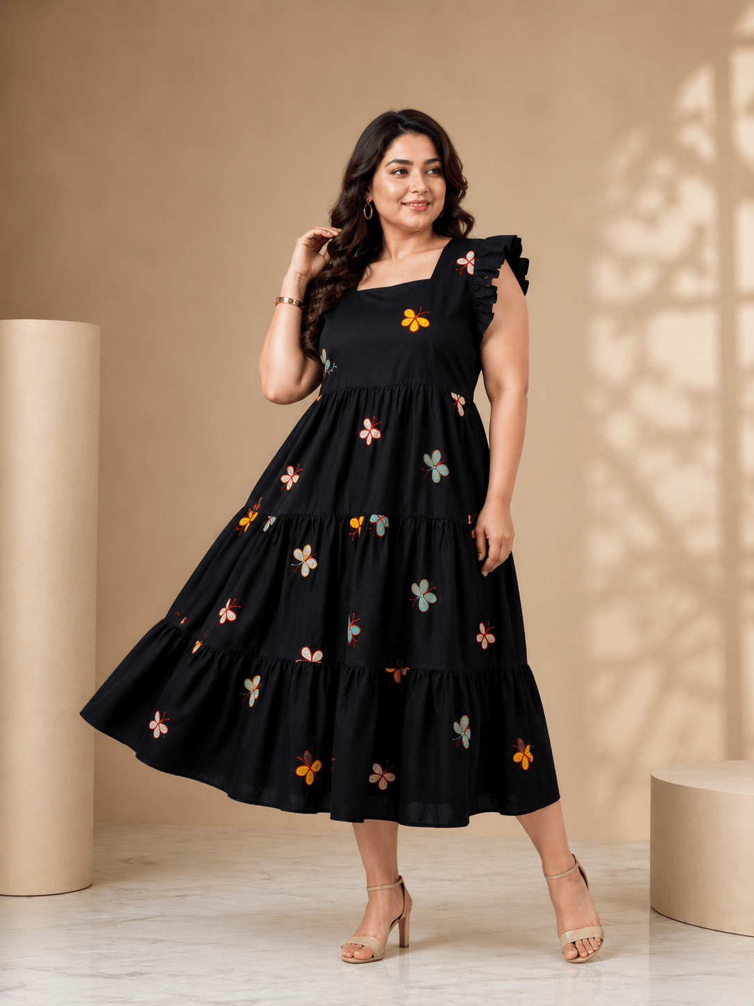 Midnight Butterfly Embroidered Dress - Achyutara