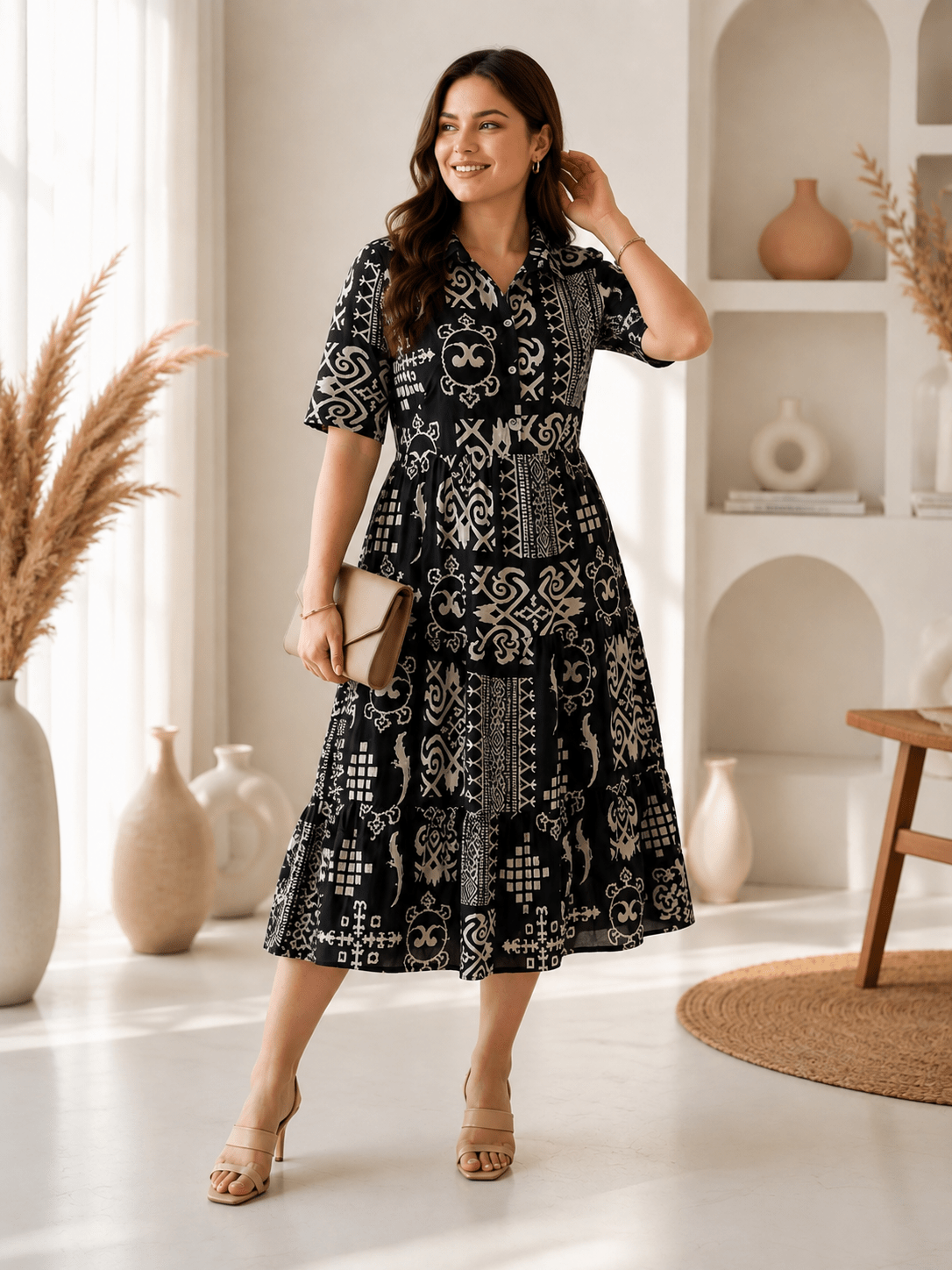 Midnight Monochrome Printed Maxi Dress - Achyutara