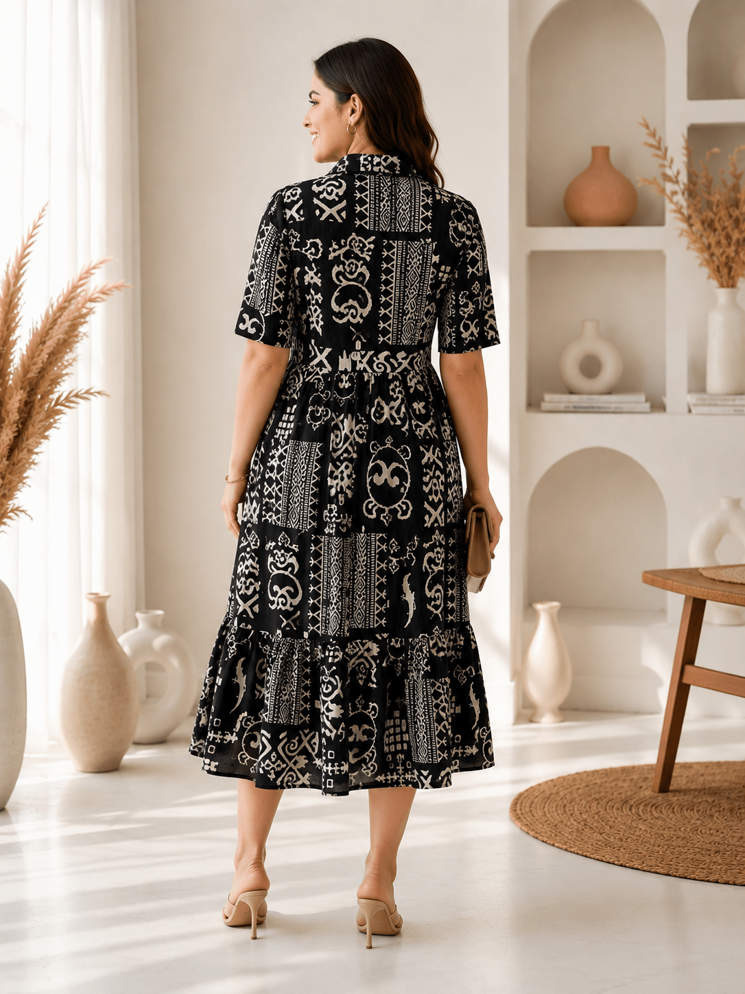 Midnight Monochrome Printed Maxi Dress - Achyutara