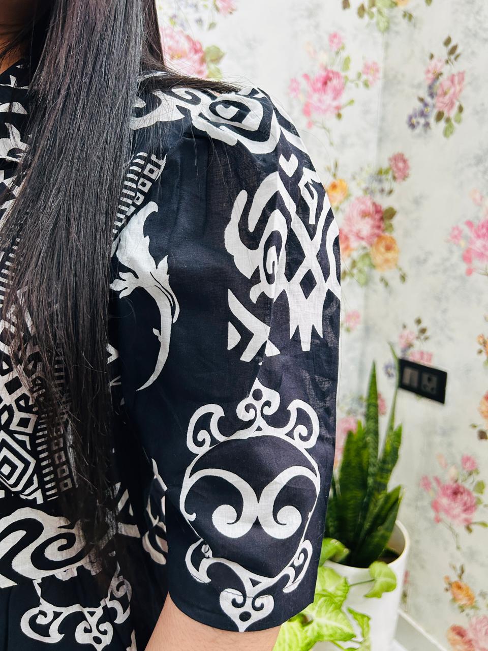 Midnight Monochrome Printed Maxi Dress - Achyutara