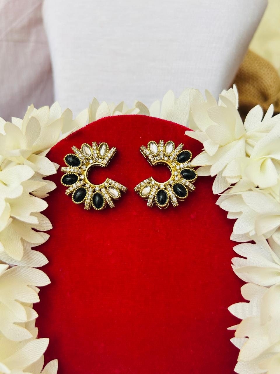 Midnight Royale Statement Earrings Black for Women - Achyutara