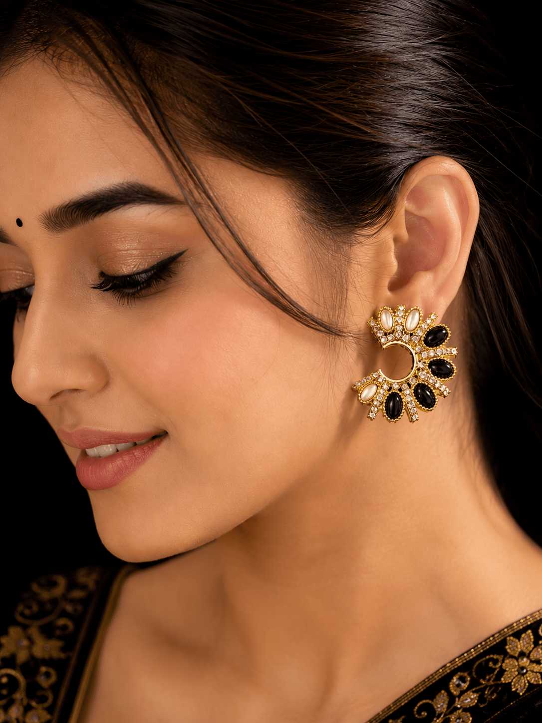 Midnight Royale Statement Earrings Black for Women - Achyutara