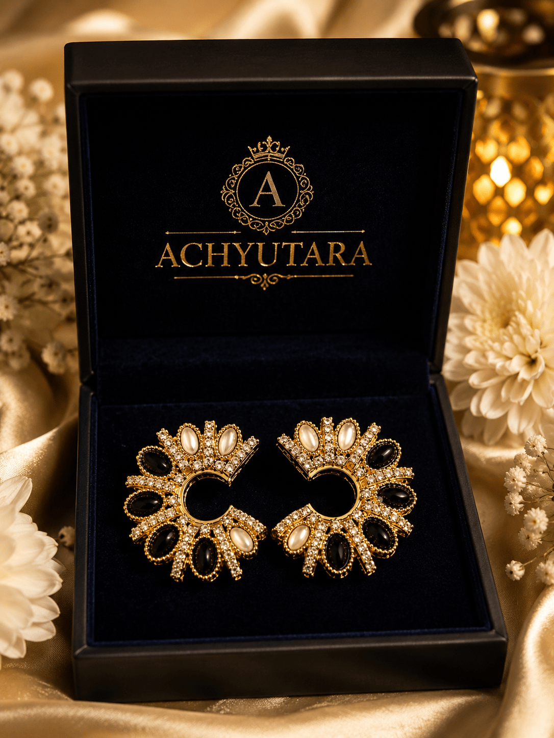 Midnight Royale Statement Earrings Black for Women - Achyutara