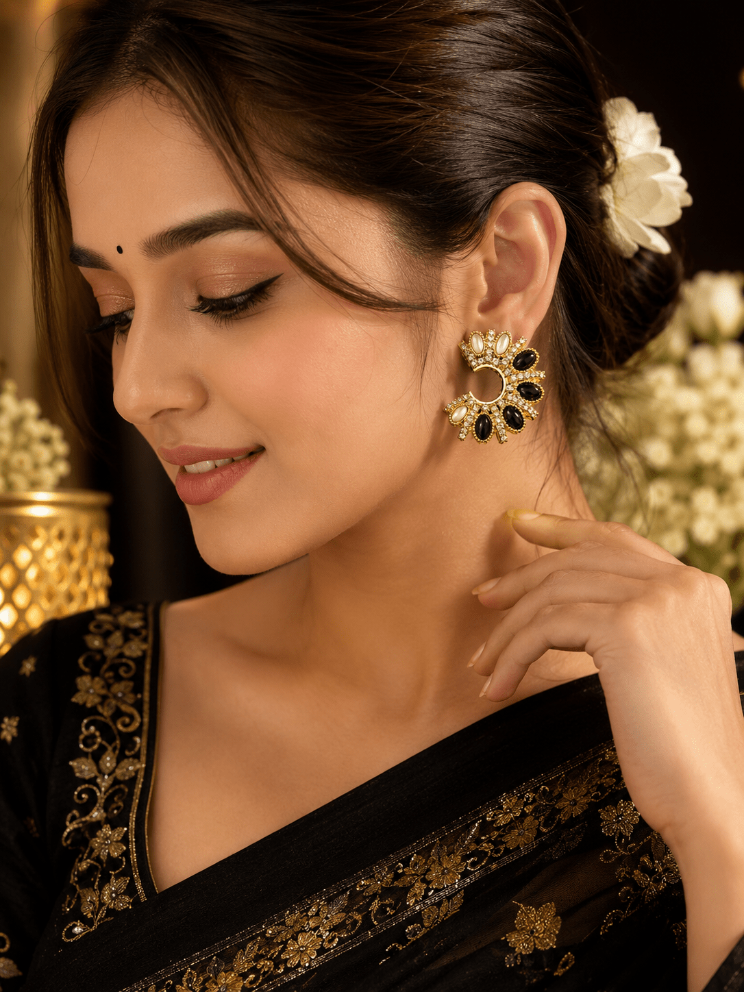 Midnight Royale Statement Earrings Black for Women - Achyutara