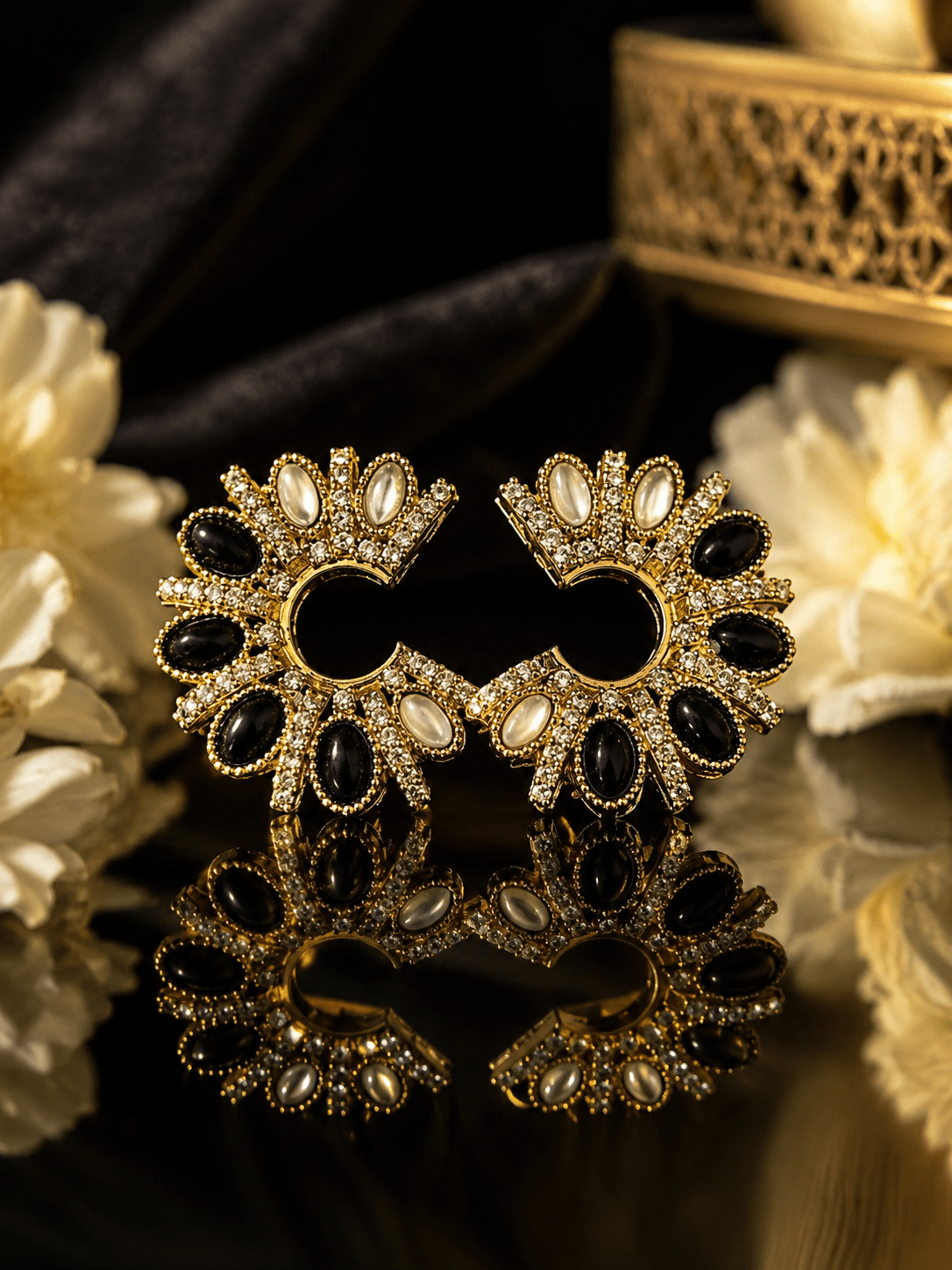 Midnight Royale Statement Earrings Black for Women - Achyutara