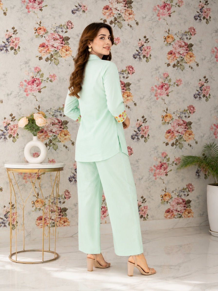 Mint Bloom Embroidered Co-ord Set - Achyutara