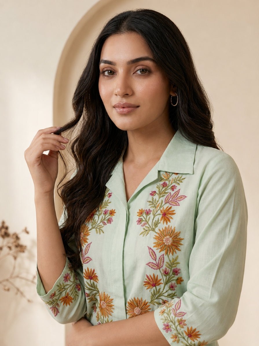 Mint Bloom Embroidered Co-ord Set - Achyutara
