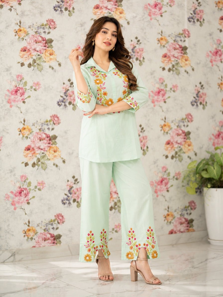 Mint Bloom Embroidered Co-ord Set - Achyutara