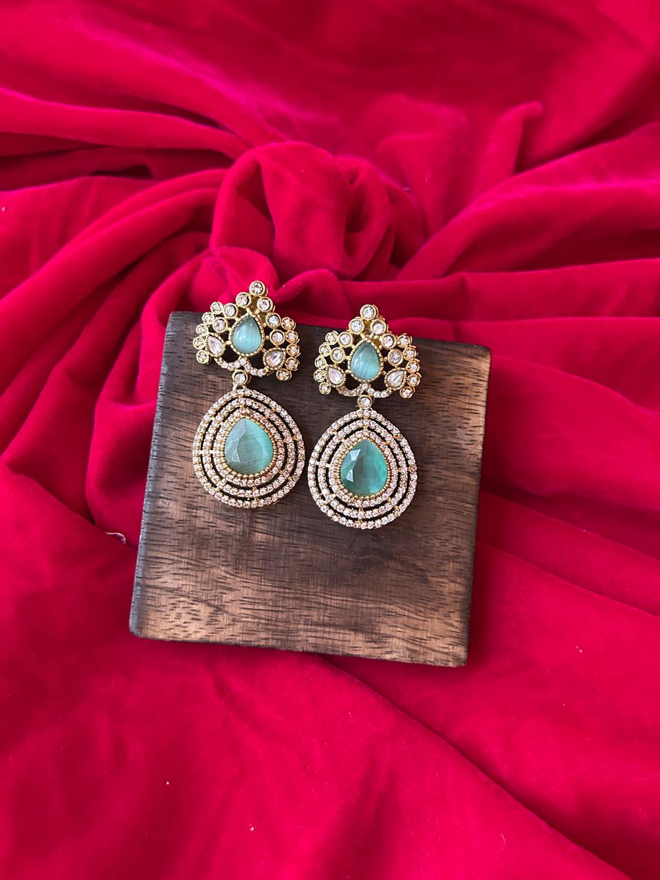 Mint Green Kundan Teardrop Statement Earrings for Women - Achyutara