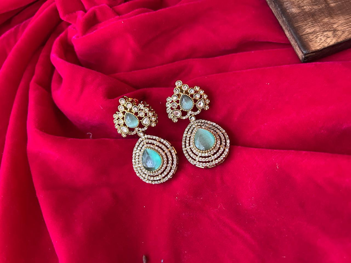 Mint Green Kundan Teardrop Statement Earrings for Women - Achyutara