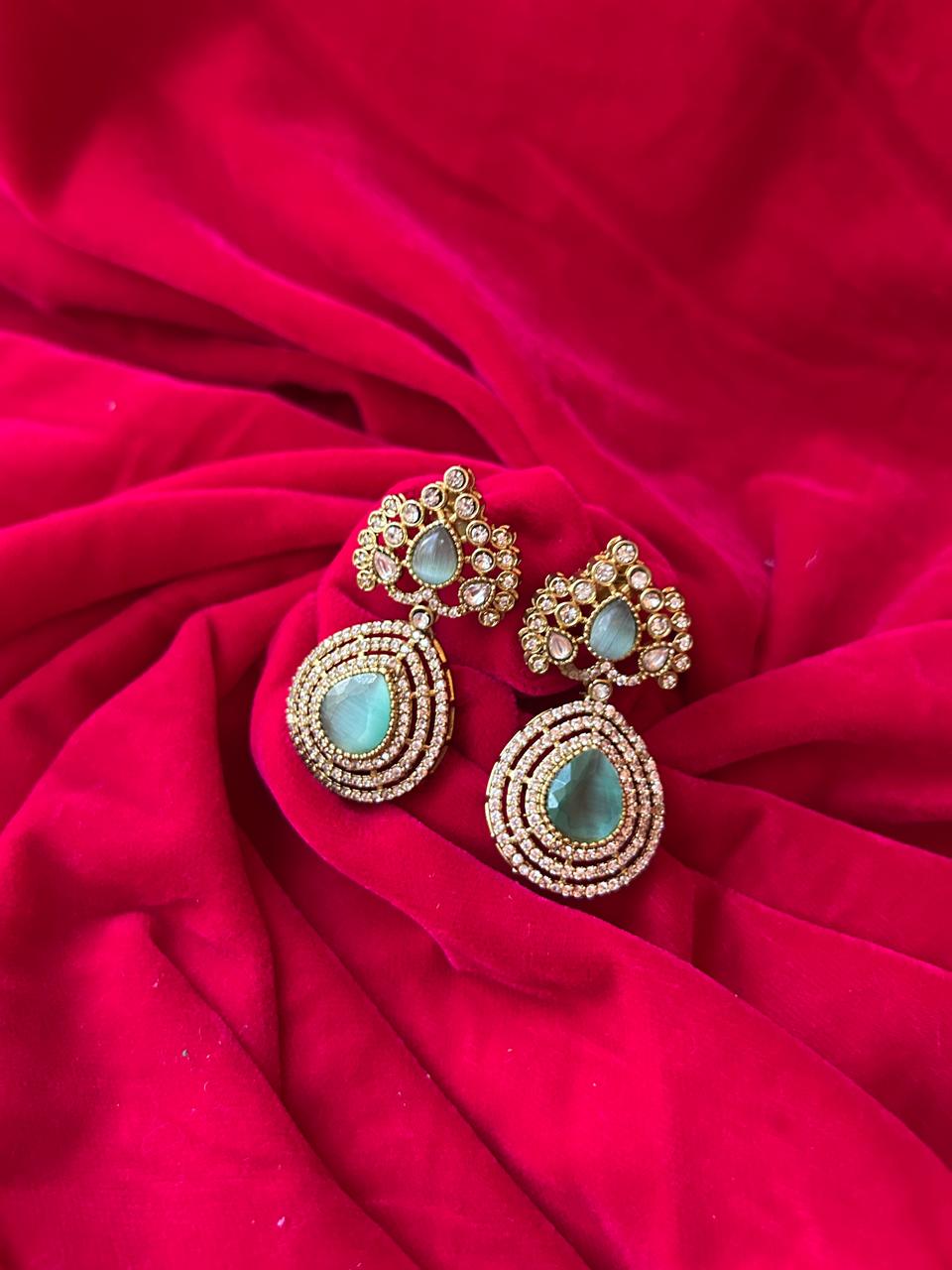 Mint Green Kundan Teardrop Statement Earrings for Women - Achyutara