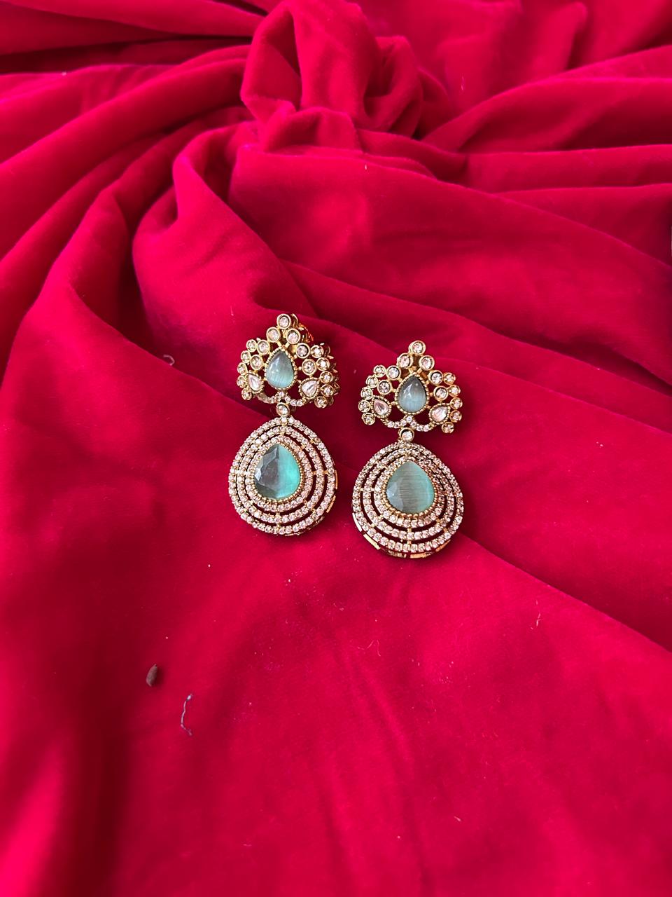 Mint Green Kundan Teardrop Statement Earrings for Women - Achyutara