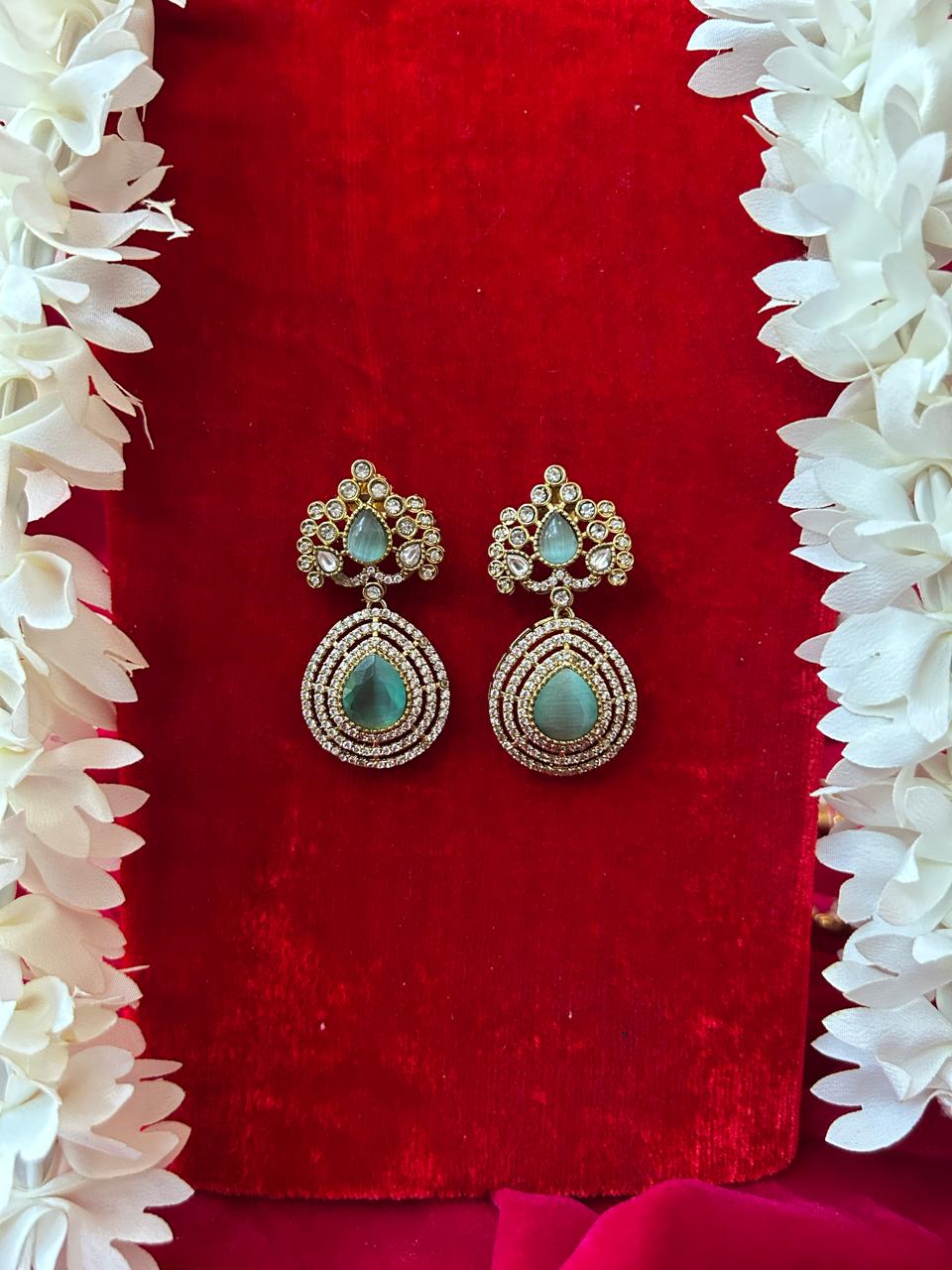 Mint Green Kundan Teardrop Statement Earrings for Women - Achyutara