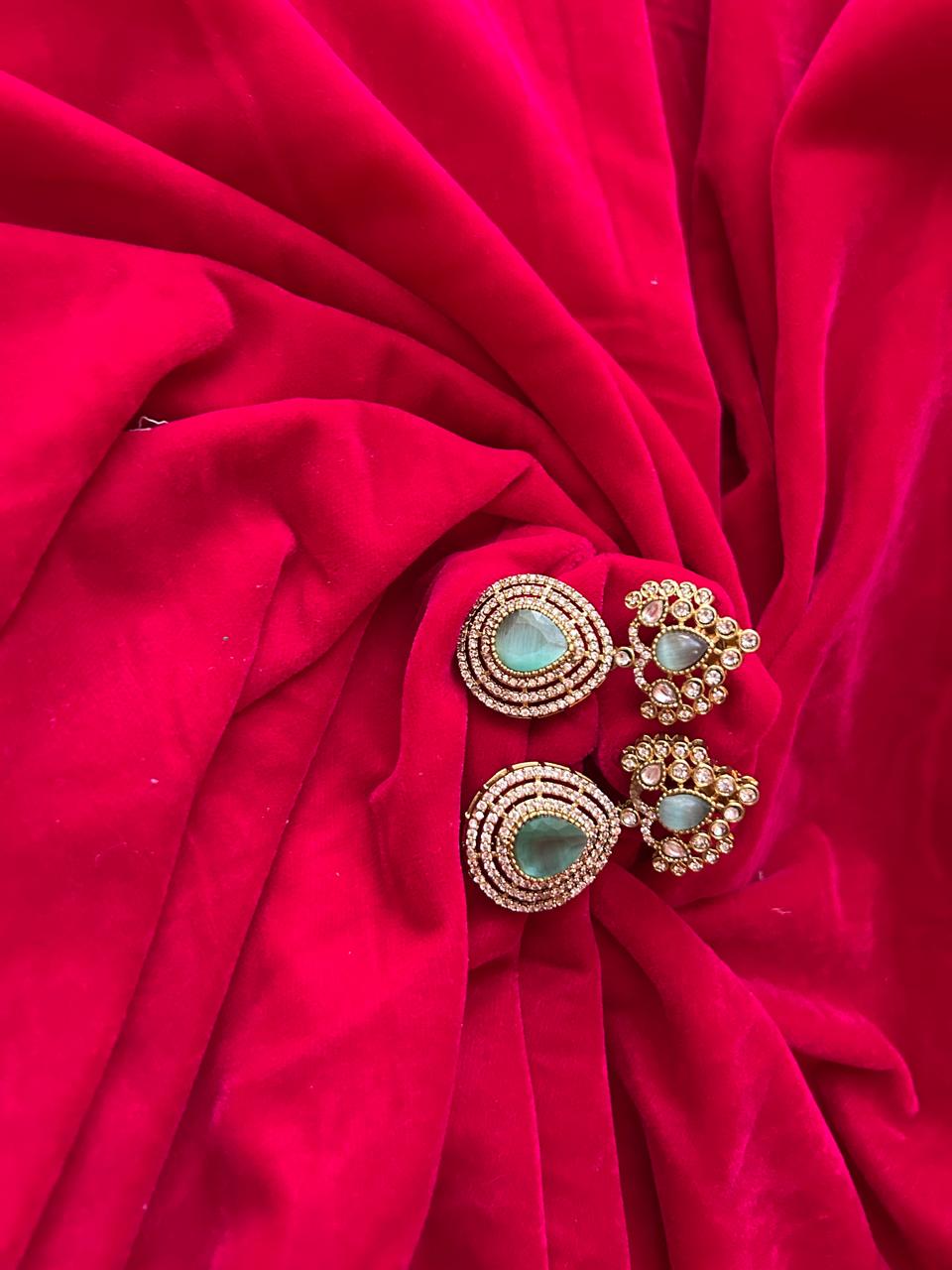 Mint Green Kundan Teardrop Statement Earrings for Women - Achyutara