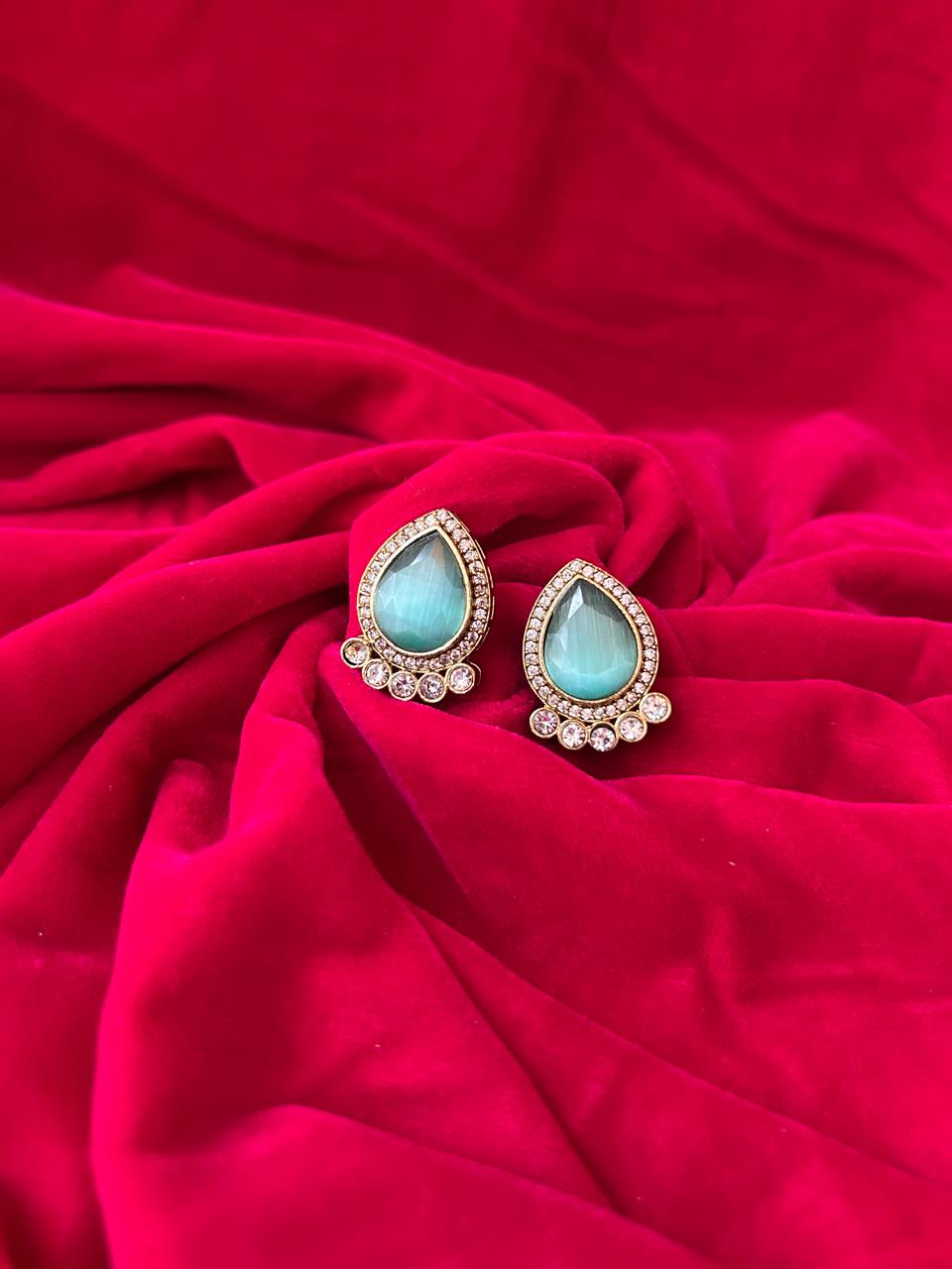Mint Green Teardrop Crystal Halo Stud Earrings for Women - Achyutara