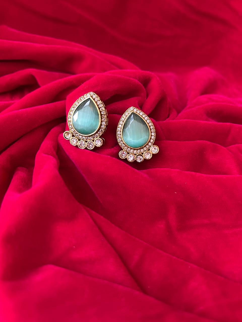 Mint Green Teardrop Crystal Halo Stud Earrings for Women - Achyutara