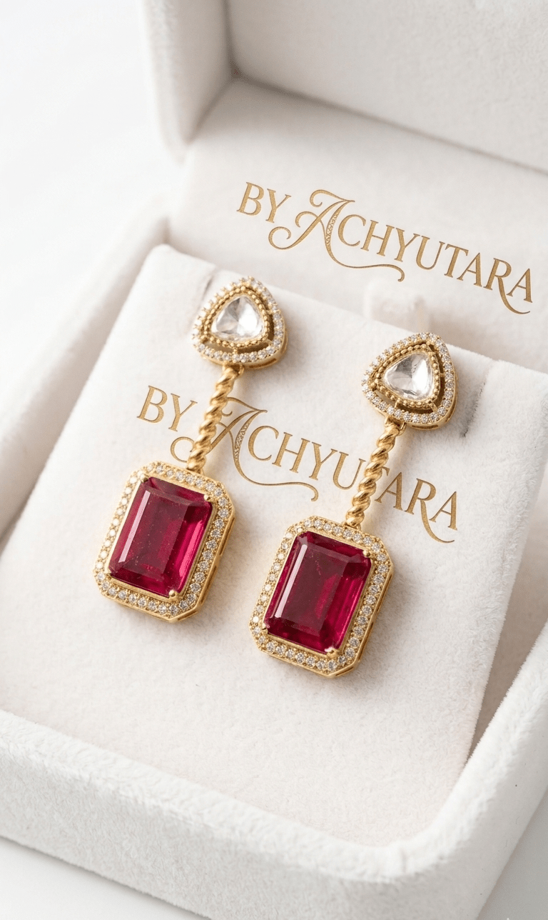 Moissanite Polki Doublet Stone Drop Earrings - Achyutara