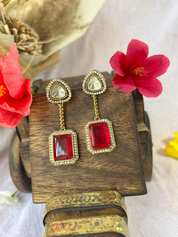 Moissanite Polki Doublet Stone Drop Earrings - Achyutara
