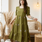 Olive Bloom Butterfly Embroidered Tiered Dress - Achyutara