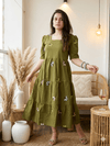 Olive Bloom Butterfly Embroidered Tiered Dress - Achyutara
