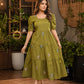 Olive Bloom Butterfly Embroidered Tiered Dress - Achyutara