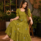 Olive Bloom Butterfly Embroidered Tiered Dress - Achyutara