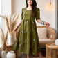 Olive Bloom Butterfly Embroidered Tiered Dress - Achyutara