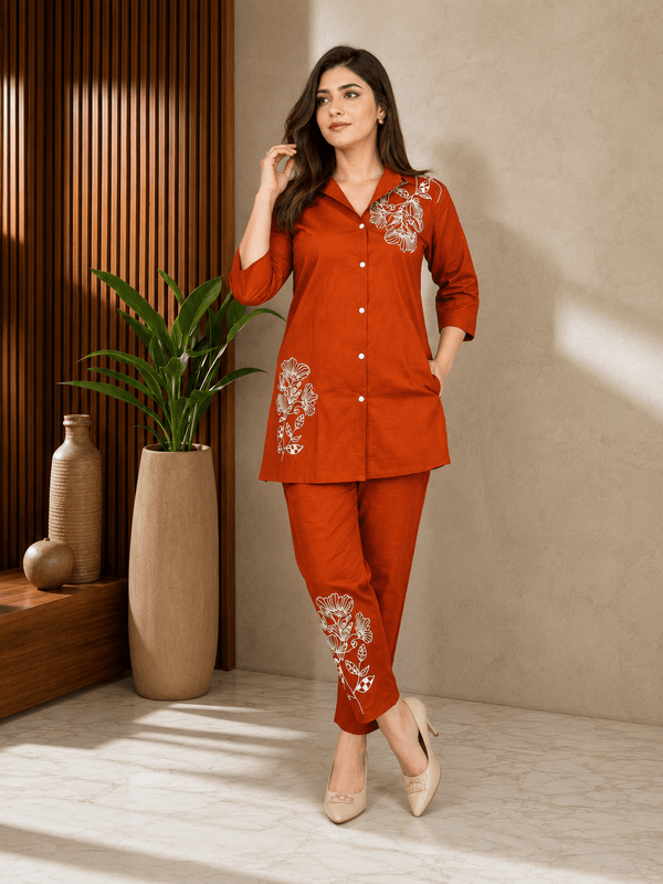 Olive Bloom Embroidered Co-ord Set - Achyutara