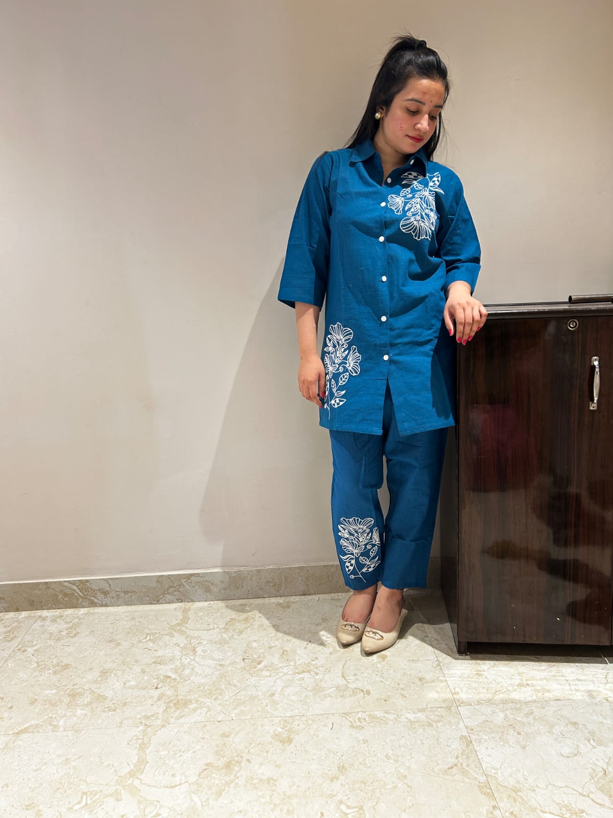Olive Bloom Embroidered Co-ord Set - Achyutara