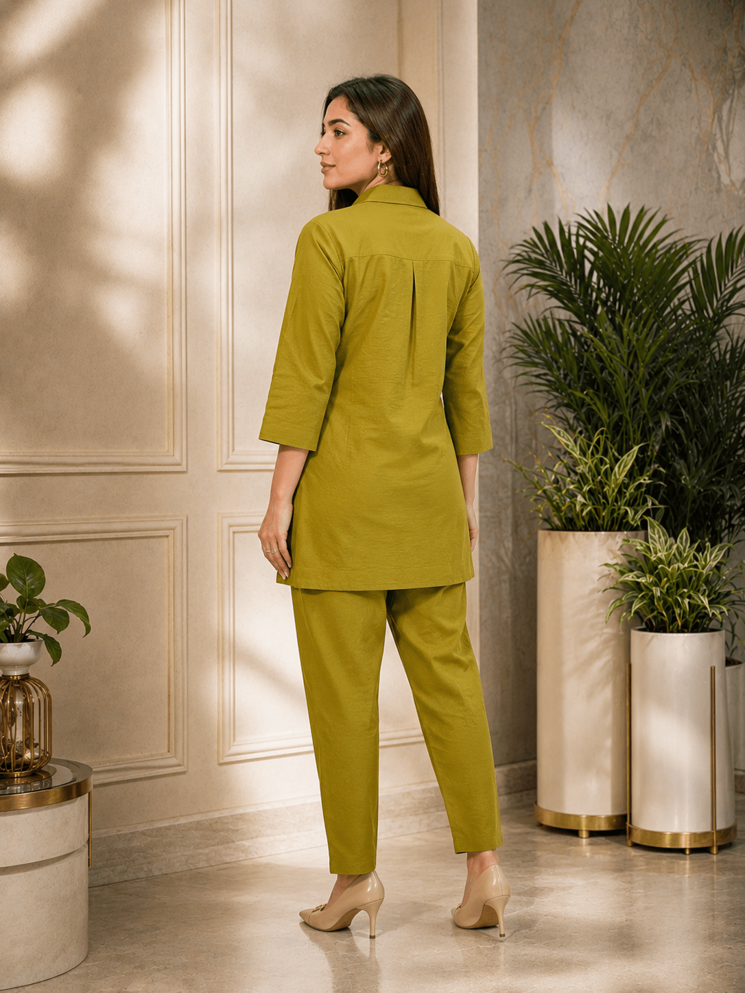 Olive Bloom Embroidered Co-ord Set - Achyutara